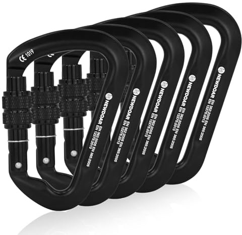 NewDoar Mosquetón de escalada profesional con certificado CE, 30 kN-3,059.0 kg, clip de puerta de tornillo en D resistente, para escalada, rappel, caza, rescate