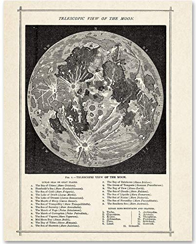 Antique Map of the Moon - 11x14 Unframed Print - Vintage Posters of Lunar Surface Map Print, Moon Poster View, Astronomy Decor, Moon Phases Art, Dark Academia Aesthetic Space Posters