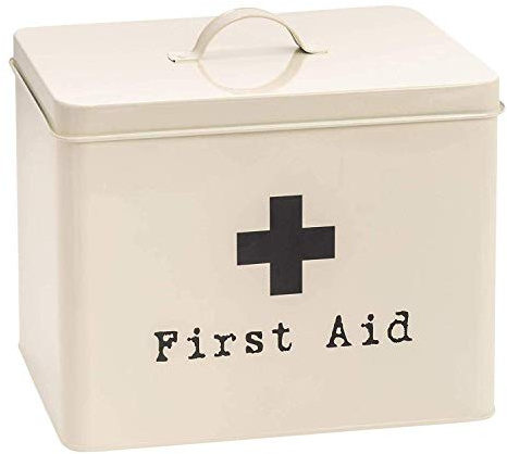 Harbour Housewares Vintage Metal First Aid Box - 29cm - Cream - Medical Storage Tin with Airtight Lid, Handle & 2-Tier Removable Organiser Tray - Steel Medicine Storage Plasters, Pills & Essentials