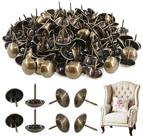 Rustark 200-Pcs 3/4'' (19×21mm) Antique Upholstery Decorative Tacks Furniture Sofa Thumb Tacks Nails Pins Assortment Kit for Upholstered Furniture Cork Board - Bronze