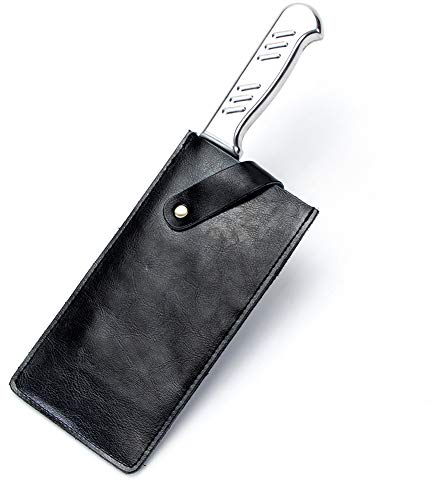 HERSENT PU Leather Knife Sheath, Universal Meat Cleaver Covers, Waterproof Butcher Chef Knife Edge Guards, Durable Wide Knife Protectors, Heavy Duty Kife Blade Shield Guard, 8.27”Lx3.9”W (Black)