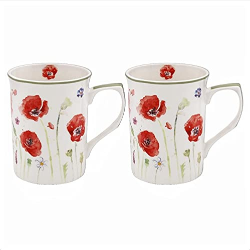 The Leonardo Collection LP94597 Lot de 2 tasses en porcelaine fine Motif champ de coquelicots
