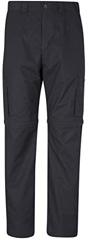Mountain Warehouse Trek II Mens Zip-Off Trousers, Lightweight, Breathable, Quick Dry Bottoms, Adjustable Waistband - for Spring Summer, Walking, Outdoors Jet Black (Long Length) Men's W32
