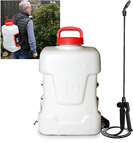 HECHT Starker Drucksprüher Akku (Rückenspritze Neu) mit 2,5 Ah Lithium-Ionen Akku und Ladegerät + großer 10 Liter Behälter + 4 Düsen + ergonomischer Schultergurt + 2,5 bar Arbeitsdruck + 50 cm Lanze
