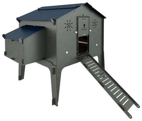 Stort upphöjt hönshus för 20 höns 4 sittpinnar 4 yttre bon anti-rovdjursdörr > POLLY DUPLEX 4XL GREY (tillverkad i Italien)
