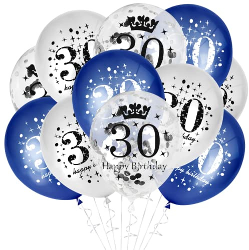 GoldRock Luftballons 30. Geburtstag für 30 Geburtstag Frauen Männer,15 Stk 30 Geburtstage Deko Ballon Blau Silber,deko 30 Geburtstage Frau Mann,Geburtstagsdeko 30 Jahre,Tischdeko 30. Geburtstags Deko
