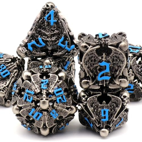 Würfelset for Dungeons and Dragons, DND Würfel 7 Pcs, ZHOORQI D and D Polyedrische Würfel Set Metall für Rollenspiele, The DND Dice Set for Table Games (TS-Blue)