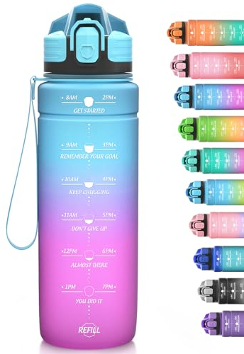 Niggeey Borraccia Sportiva Da 2l, 1,5 Litro, 1 Litro, 700ml, 500ml Bottiglia Sportiva con Indicatore del Tempo e Scala, 1 clic Aperto, Adatto per Palestra, Yoga, Bicicletta, Campeggio e Vita Familiare