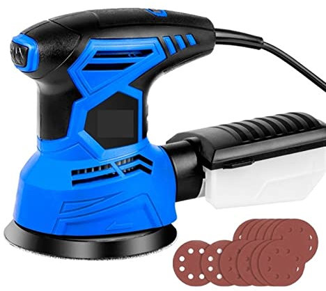 Lijadora de pared Lijadora eléctrica orbital aleatoria de 300 W con 21 piezas de lijas de 125 mm, pulidora de recolección de polvo fuerte