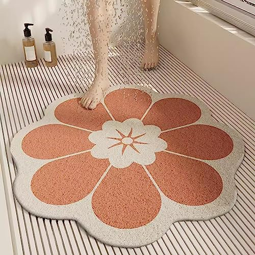 Duscheinlage Rund, Duschmatte Dreieckig für Eckdusche, Komfortabel Duschmatte Rutschfest Halbrund, PVC-Luffa Badematte Halbrund mit AblauflöChern Sicherheits, Schnell Trocknend,D,60x60cm(24x24nch）