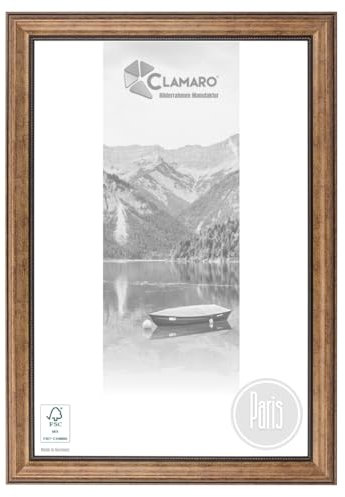 CLAMARO 'Paris' Bilderrahmen Antik 60x80 Massivholz | Braun | 42 mm breite Shabby Chic Vintage Barock Leiste | Holzrahmen inkl. Acrylglas, Rückwand, Metall Aufhänger