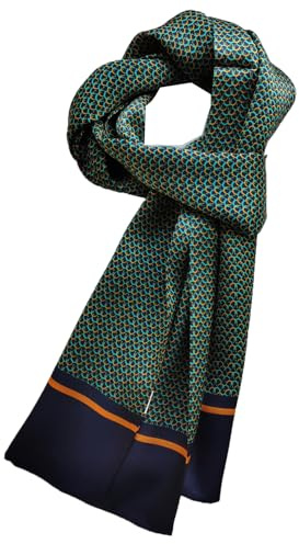 XUYUZUAU Herren-Schal, 100 % Seide, doppellagig, modisch, Wickeltuch, Halstuch, glatt, formell, Business, Freizeit, Party, Paisleymuster, Wellengrün + Blau, 160*26cm