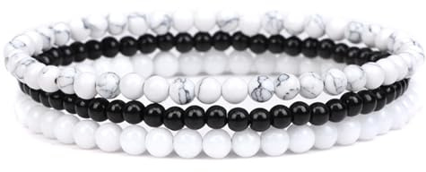 JENCVNL 3 Stück Naturstein Perlen Stretch Armband 4mm Echtes Naturstein Armbander Stretch 4mm Damen Edelstein Armband Echtes Edelstein Armbander Set für Frauen Männer Teens