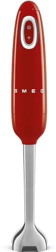 Smeg, Frullatore a Immersione HBF03RDEU, Funzione Turbo e Sistema di Taglio Flowblend, con Impugnatura Antiscivolo, Avvolgicavo Integrato, Accessori Inclusi, Potenza 700W, Rosso