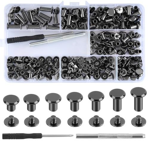 120 Stück Buchschrauben, M5 X 4/5/6/8/10/12/15 mm Chicago Schrauben | Kohlenstoffstahl mit Schwarzer Vernickelung Hülsenschrauben, Schraubnieten für DIY Leder Dekoration, Taschen, Handwerk