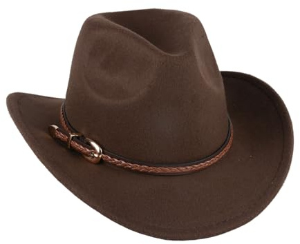 Western Cowboy Vintage Soft Felt Wide Brim Denim Hat with Belt Design Men Fedora Hats for Men and Women Cowboy & Cowgirl Western Suede Hat Panama Hats,Coffee