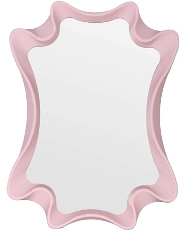 Funerom unregelmäßiger Wandspiegel Kleiner Wandspiegel gewellter Spiegel (Pink, 40 x 30 cm)