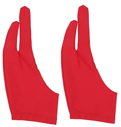 Ipetboom Two Finger Curved Artist Gloves 2pcs Red Sketch Drawing Gloves Anti-fouling for Painters and Digital Tablet Use