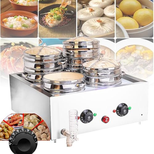 Vaporiera Elettrica Per Alimenti, Cestelli Impilabili Per La Cottura A Vapore, Macchina Per Panini Al Vapore Commerciale, Acciaio Inossidabile Con Protezione Anti-scottatura(4Holes)