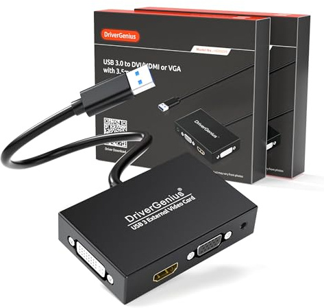 DriverGenius ViewX Trio USB 3.0 till HDMI/DVI/VGA-adapter med 3,5 mm Ljudutgång, Designad för Skribenter, Formgivare och Dataanalytiker, 1080p@60Hz,Windows 11 och macOS 15【2 Stycken/förpackning】