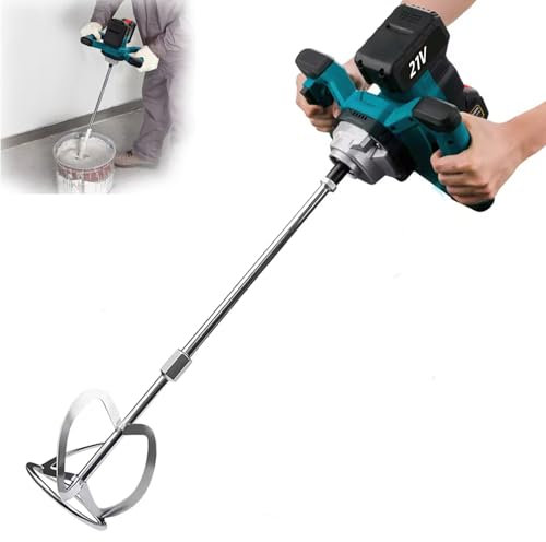 Malaxeur Mortier Colle électrique,Avec Batterie 4.0ah,1700W 220V Mélangeur de Ciment à 6 Vitesses Avec Outil D'agitation à Double Poignée pour Mélanger Peinture,Mortier,Plâtre,Mastic (Sans batterie)