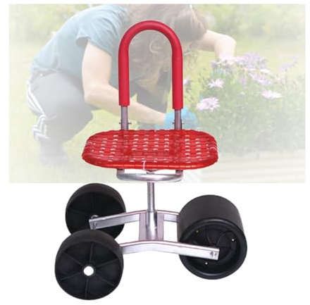 Generisch Rollbarer Gartenarbeitshocker, Gartenhelfersitz, 360° Drehbar, Höhenverstellbar 22–36 cm, for Rasen, Hof, Terrasse, Außenbereich(Red)