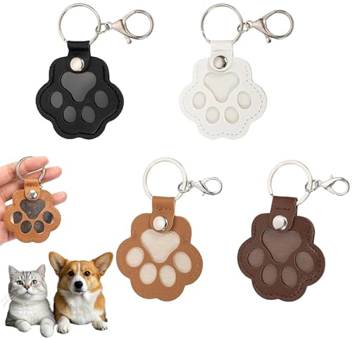 4 Stück Schlüsselanhänger für Hund Katze, Leder Pfote Tierfell Anhänger | Andenken an Verstorbene Pet, Braun Weiß Schwarz, für Hundebesitzer Katzenliebhaber, Tragbar Keychain Schlüsselring