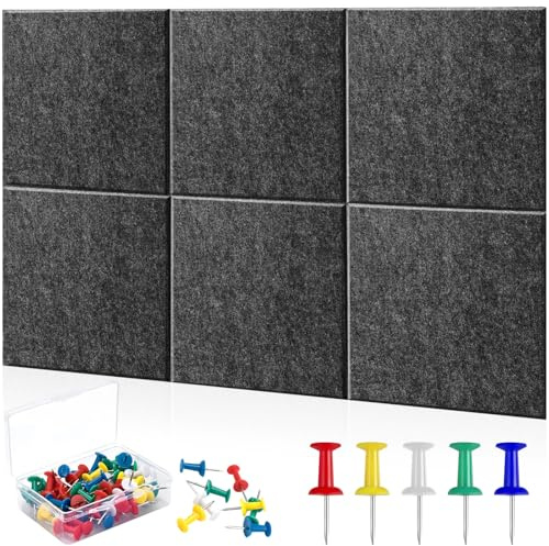 6 Tableau Liège Mural avec 30 Punaises, Panneau Acoustique 30x30 cm, Décoration Murale Adhésif,Panneaux Feutre Affichage Photos Muraux,Decoratif Feutrine Autocollant pour Bureau,Cuisine,Maison,Chambre