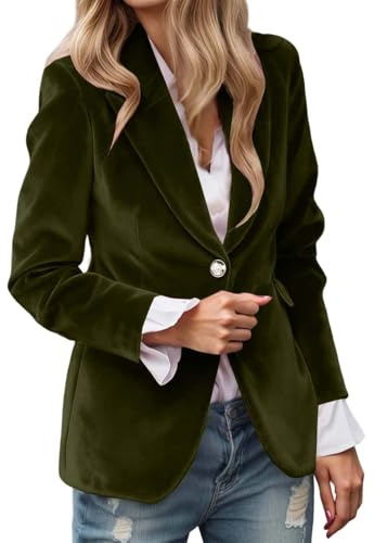 Generico 2026 Giacca Da Donna Elegante In Velluto Con Tasche Tinta Unita Da Lavoro Con Bottoni Colletto Rovesciato Giacca Invernale Cappotti Ufficio Capispalla S-2xl (Army Green-C, S)