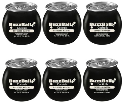 BuzzBallz Mix Set 13,5% vol. – 6 x 200 ml Cocktails – Espresso Martini– Fertige Cocktails mit Alkohol – Ready to Drink - Geschenkset von Plug'N'Pour inkl. Sticker – [Enthält Sulfite]