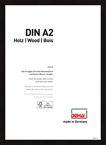 DEHA Design Bilderrahmen, 42 x 59,4 cm (A2), Holz, Schwarz, Posterrahmen zum Aufhängen im Hoch- & Querformat, bruchsicheres Kunstglas, Fontana