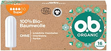 o.b. Organic Super, Bio Tampons für starke Tage aus 100 Prozent Bio Baumwolle für zuverlässigen & natürlichen Schutz (1 x 16 Stück)