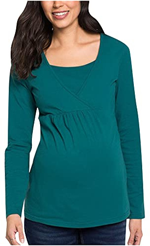 LJHH Maglietta da Allattamento a Maniche Lunghe per Gravidanza T Shirt Maglia Premaman Manica Lunga Felpa 2 in 1 per Allattamento Doppio Strato Primavera Camicetta Bluse Tops Regali per la Moglie