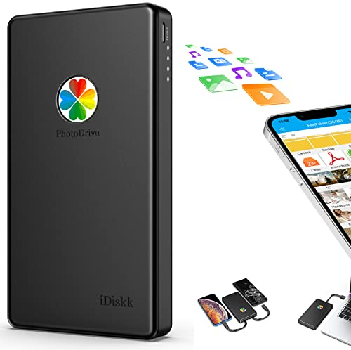 iDiskk 2 TB (2000 GB) Externe Lightning-iPhone-Festplatte, MFi-Zertifiziert, 3-in-1 mit 3 integrierten Kabeln, tragbare Festplatte, USB-C-Festplatte für iPhone/iPad/Mac/PC und Typ-C-Handys (schwarz)