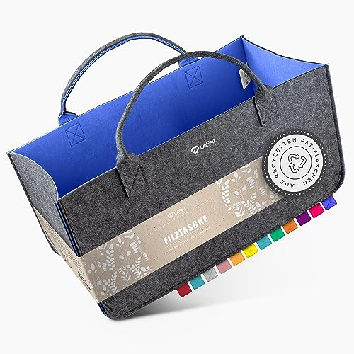 LoFelt® Sac en feutre, panier à bois, panier à bois de chauffage, bois de cheminée, en plastique 100 % recyclé/sac en feutre, grand sac en feutre, sac à provisions en feutre, sac à bûches de