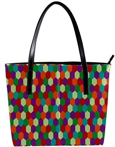 Schultertasche, leicht, lässig, Schultasche, Lehrertasche, Handtasche, Geldbörse, buntes sechseckiges Muster, Lila, Blau, Grün, Rot, Mehrfarbig