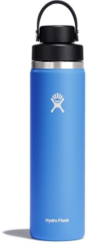 Hydro Flask Water Bottle - Insulated Stainless Steel - Wide Mouth Flex Chug Lid, Non Spill, Leakproof in 24 Oz Cascade Blue