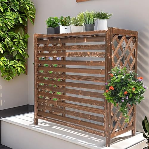 MMleYN Cubre Aire Acondicionado Exterior Decoración De Pantalla De Aire Acondicionado Cubierta Exterior Del Aire Acondicionado Madera Maciza Con Persianas Para Jardín Terraza Balcón (Size : Medium)