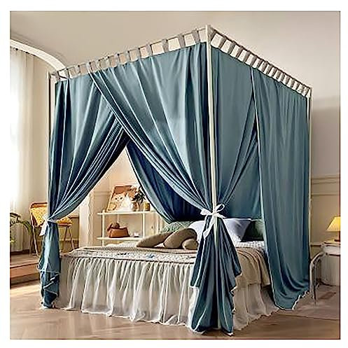 Eleganter Bettrahmen-Vorhang-Baldachin, gemütlicher drapierter Bettnetz-Baldachin-Rahmen mit Vorhang, 4 Ecken Pfosten-Himmelbett-Vorhang für Erwachsene, grün, voll