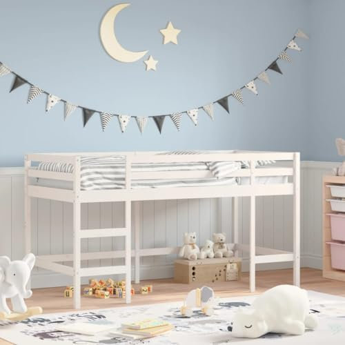 THOYTOUI Kinderhochbett, Seniorenbett Bettsystem Bettgestell Tagesbett Geeignet für Schlafzimmer Wohnung Gästezimmer Mehrbettzimmer mit Leiter 90x190 cm Massivholz Kiefer
