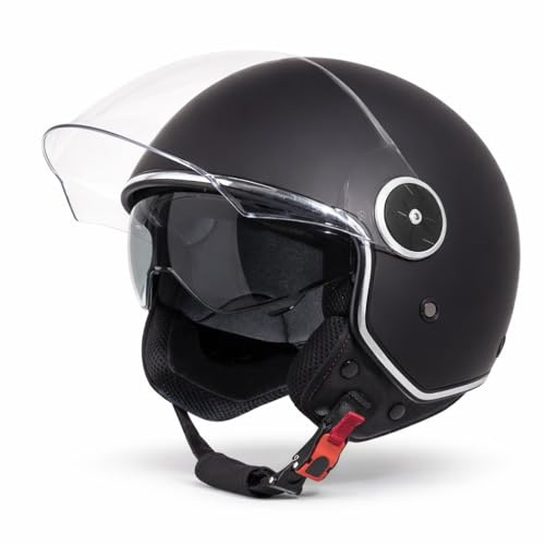 VINZ Tobia Jethelm mit Doppelvisier | Roller Helm mit Sonnenblende | In Gr. XS-XXL | ECE 22.06 Zertifiziert | Motorradhelm mit Visier |Viele Farben Erhältlich - Matt Schwarz
