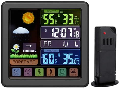 Estación meteorológica digital, estación meteorológica inalámbrica, reloj despertador de madera, termómetro digital, sensor inalámbrico de temperatura y humedad, reloj de escritorio para el hogar