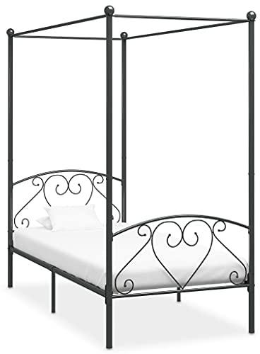 Myheimly Himmelbett Bett Bettgestell Doppelbett Metallbett Bettrahmen Lattenrost Schlafzimmerbett Schlafzimmermöbel Ehebett Grau,120 x 200 cm