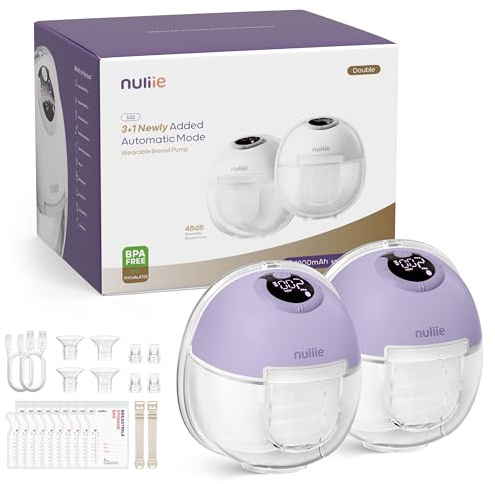Nuliie Extractor de leche manos libres, extractor de lactancia portátil con 4 modos, 9 niveles con brida de 18/21/24 mm, extractor de leche eléctrico portátil, accesorios de extracción reemplazados