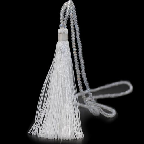 Whakano Böhmen Perlen Ketten,Vintage Lang Damen-Halskette Mit Quaste,Perlen Anhänger,Beads Ketten,Pullover Kette Halsschmuck,Elegant Perlenkette Schmuck für Damen Frauen,Weiß
