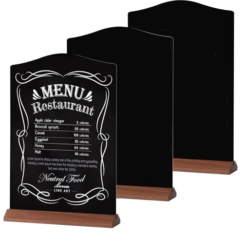 GUOKOFF Enseignes de Tableau Noirs A5, Lot de 3 Tableau Noir pour Table, Tableaux Noirs avec Supports en Bois, Double Face Ardoise de Table Décoratives pour Tableaux Noir pour Bar Café Mariage