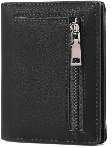 GAEKEAO Portafoglio da Uomo Sottile a Doppia Funzione con Blocco RFID, Porta Carte di Credito in Vera Pelle, Minimalista, con Tasca Frontale per Uomo con Portamonete con Cerniera, 3.78 x 0.6 x 4.61