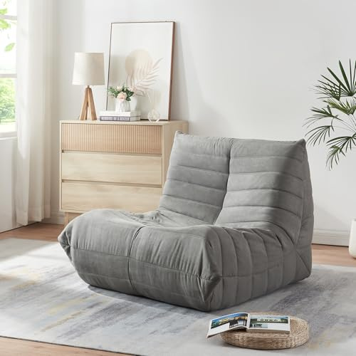 [en.casa] Bodensessel Kodsø Bodenstuhl mit Rückenlehne Lesesessel gepolstert Bodenkissen Sitzsack Sofa Mikrofaser Bodensofa 75 x 90 x 100 cm Relaxsessel Grau
