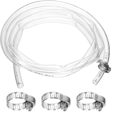 sourcing map PVC Clear Vinyl Tubing, 0.47 ID. 0.55 OD. 6.56 ft Length PVC Tube, Drain Hose, Water Pump Hose, Irrigation Pipe, Plastic Tube with Clamps for Water Oil Transfer, Transparent