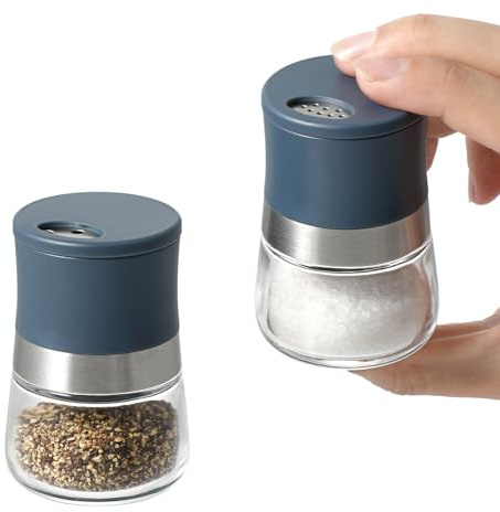 Vzaahu Mini Salt and Pepper Shakers 2 Set Blue1.28oz, Small Spice Dispenser with Adjustable Pour Holes, Perfect for Table, Kitchen, Travel